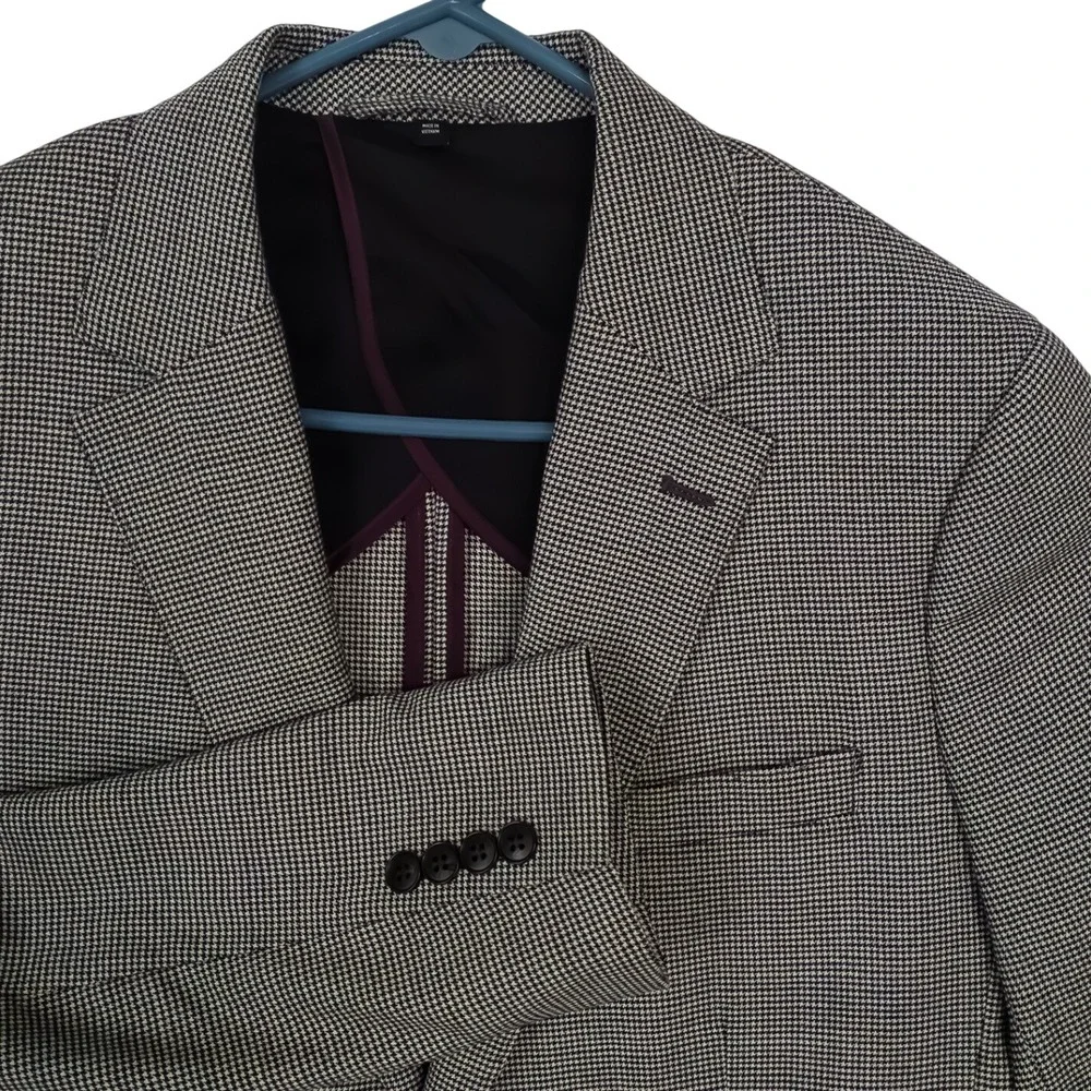 Bonobos x Marzotto Mens 40S Unstructured Grey Houndstooth Tailored Italian Wool